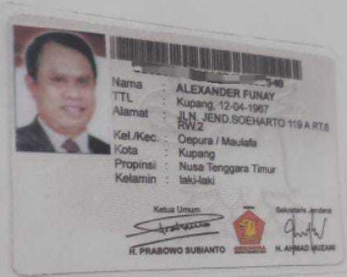 KTA Partai Gerindra Milik Alex Foenay Beredar, Gerindra Angkat Bicara 