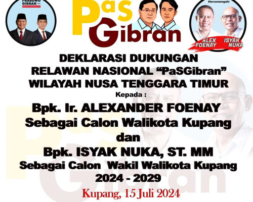 Tim PaS Gibran Deklarasi Alex-Isyak untuk Pilwalkot Kupang