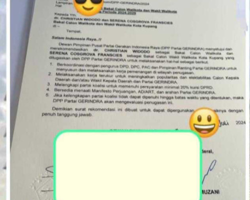 Beredar SR Paket Christian - Serena, Partai Gerindra Kota Kupang Bantah tidak Benar 