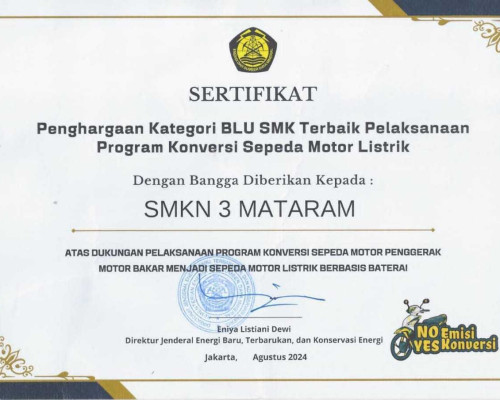 Konversi Motor Listrik PLN UIP Nusra dan SMKN 3 Mataram Dapat Penghargaan Kementerian ESDM