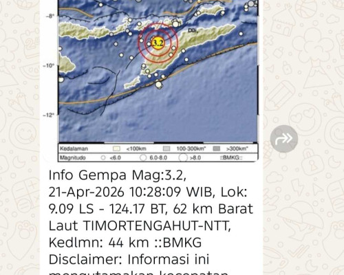 ‎Gempa Susulan M3,2 Terjadi 11 Menit Setelah Guncangan Utama di TTU